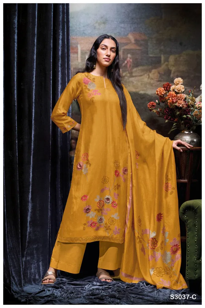 Lzabela 3037 By Ganga Printed Embroidery Dress Material Exporters In India